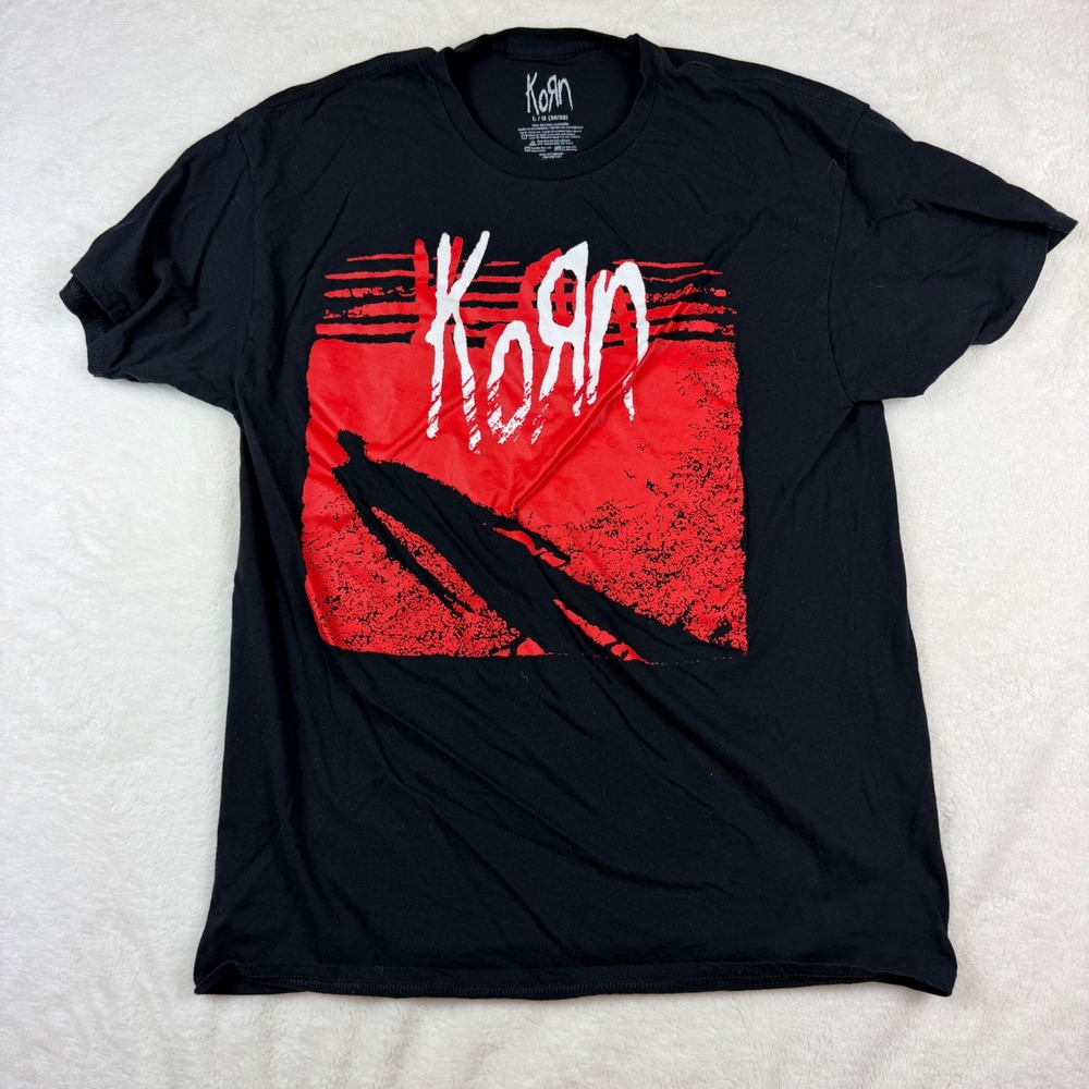 Korn Band T-Shirt Mens Large Black Red Graphic Print Nu Metal Rock Tee